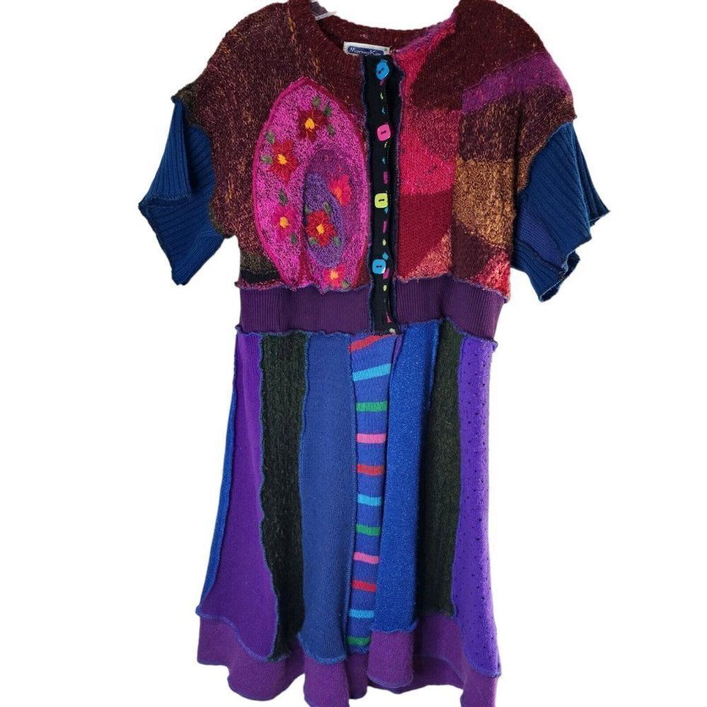 Vintage 80s Mariea Kim Dress Womens Size Large Purple Pink Sweater Art to Wear